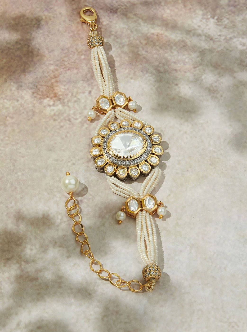 Amama,Polki Bracelet With Pearls