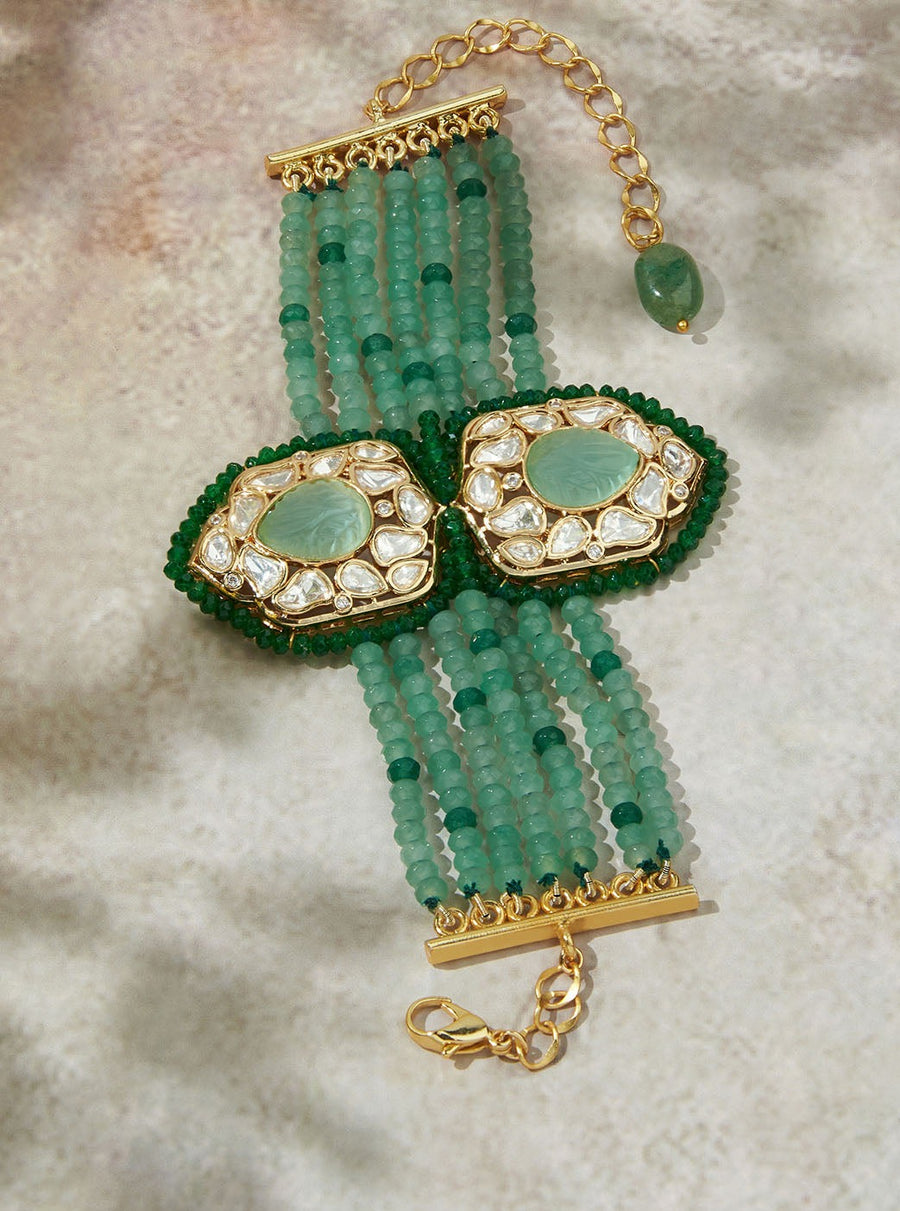 Multi Shaded Green Polki Bracelet