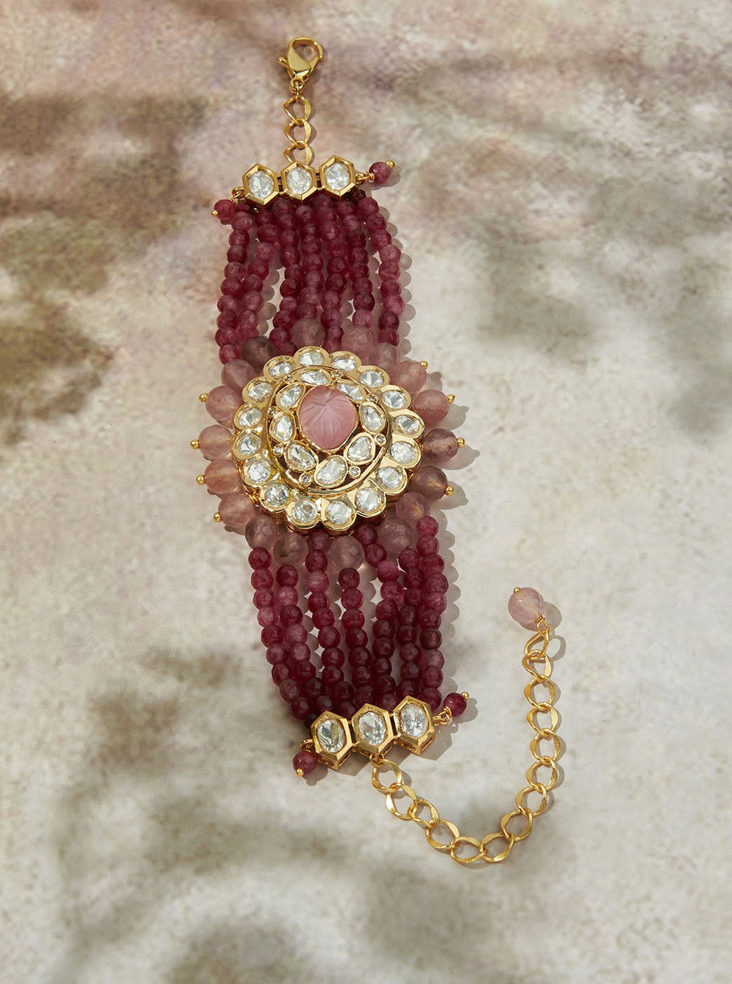Amama,Royal Pink & Red Gold Polki Bracelet