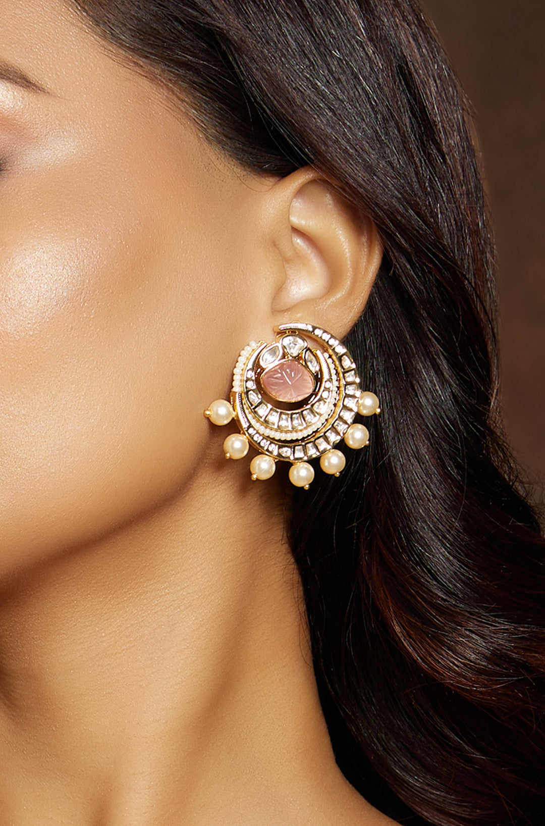 Amama,Pink & Golden Stud Earrings