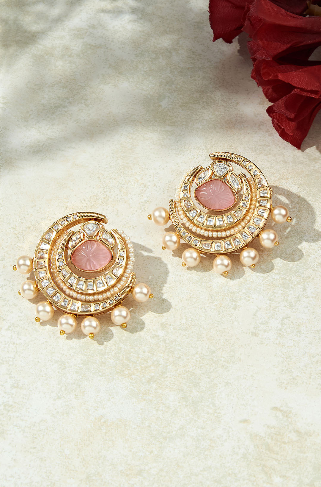 Amama,Pink & Golden Stud Earrings
