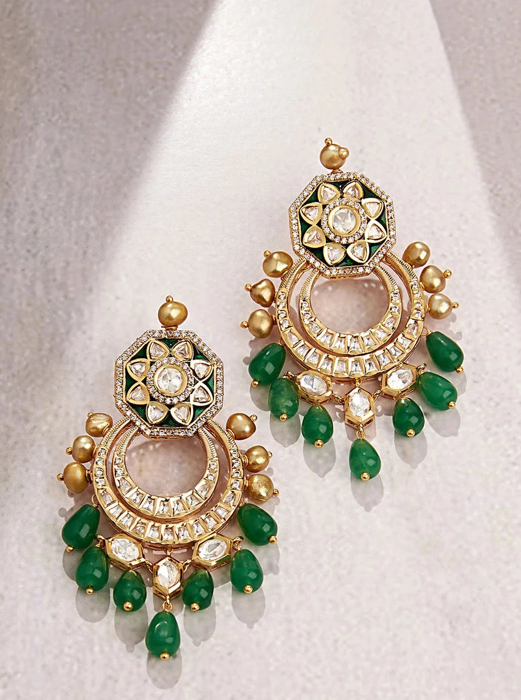 Amama,Classic Green & Golden Polki Earrings