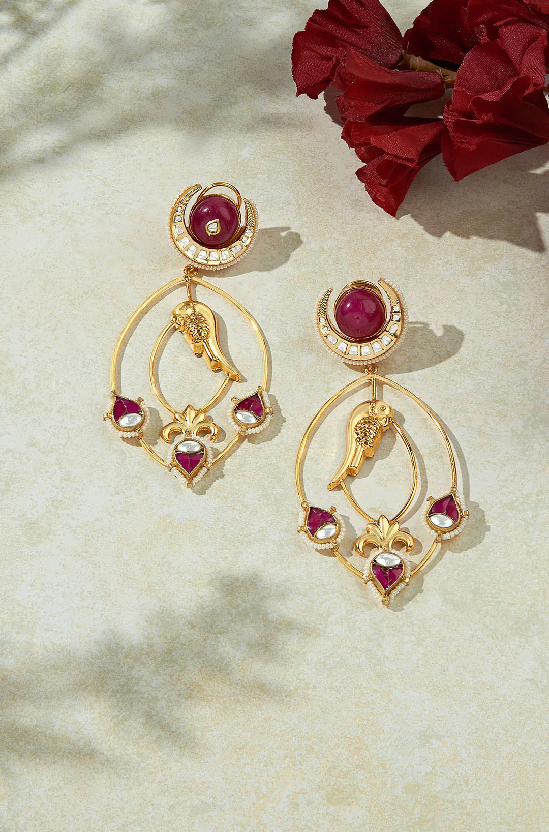 Amama,Red & Golden Antique Drop Earring