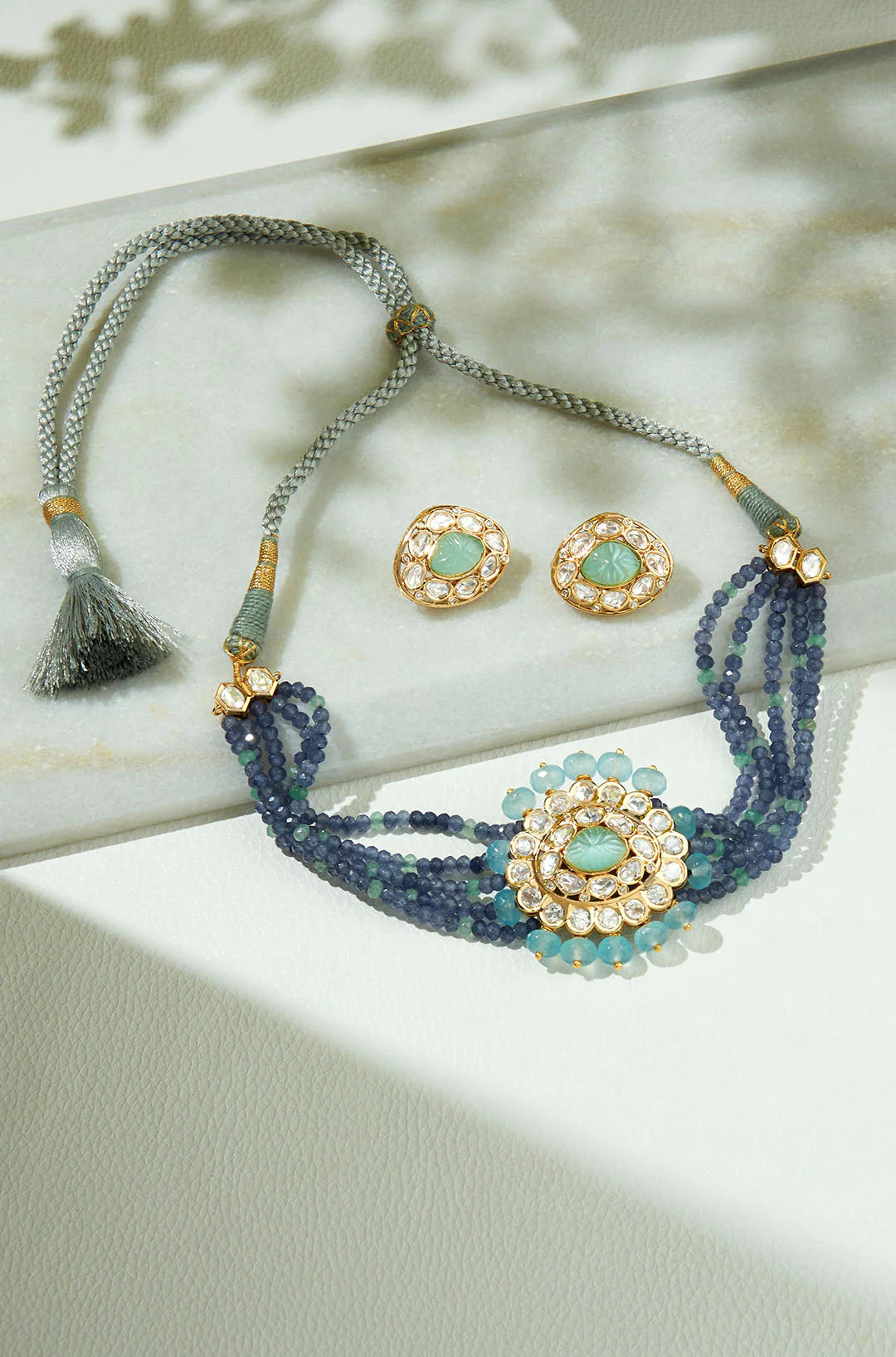 Amama,Multi Colour Beaded Polki Necklace Set