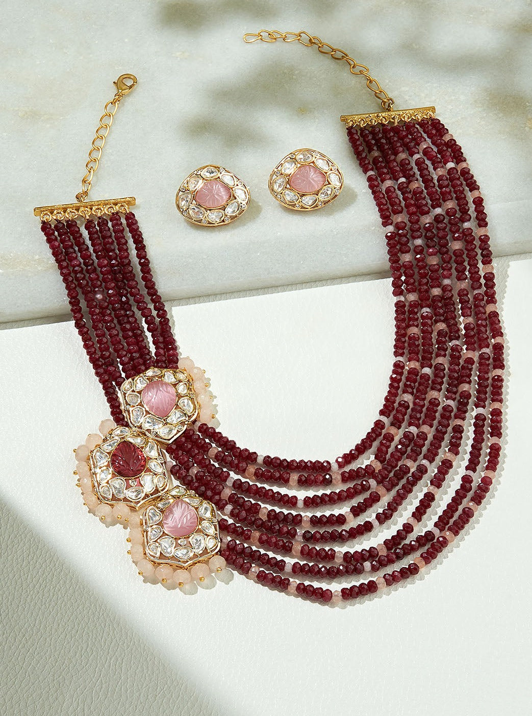 Amama,Multi Colour Broach Necklace Set
