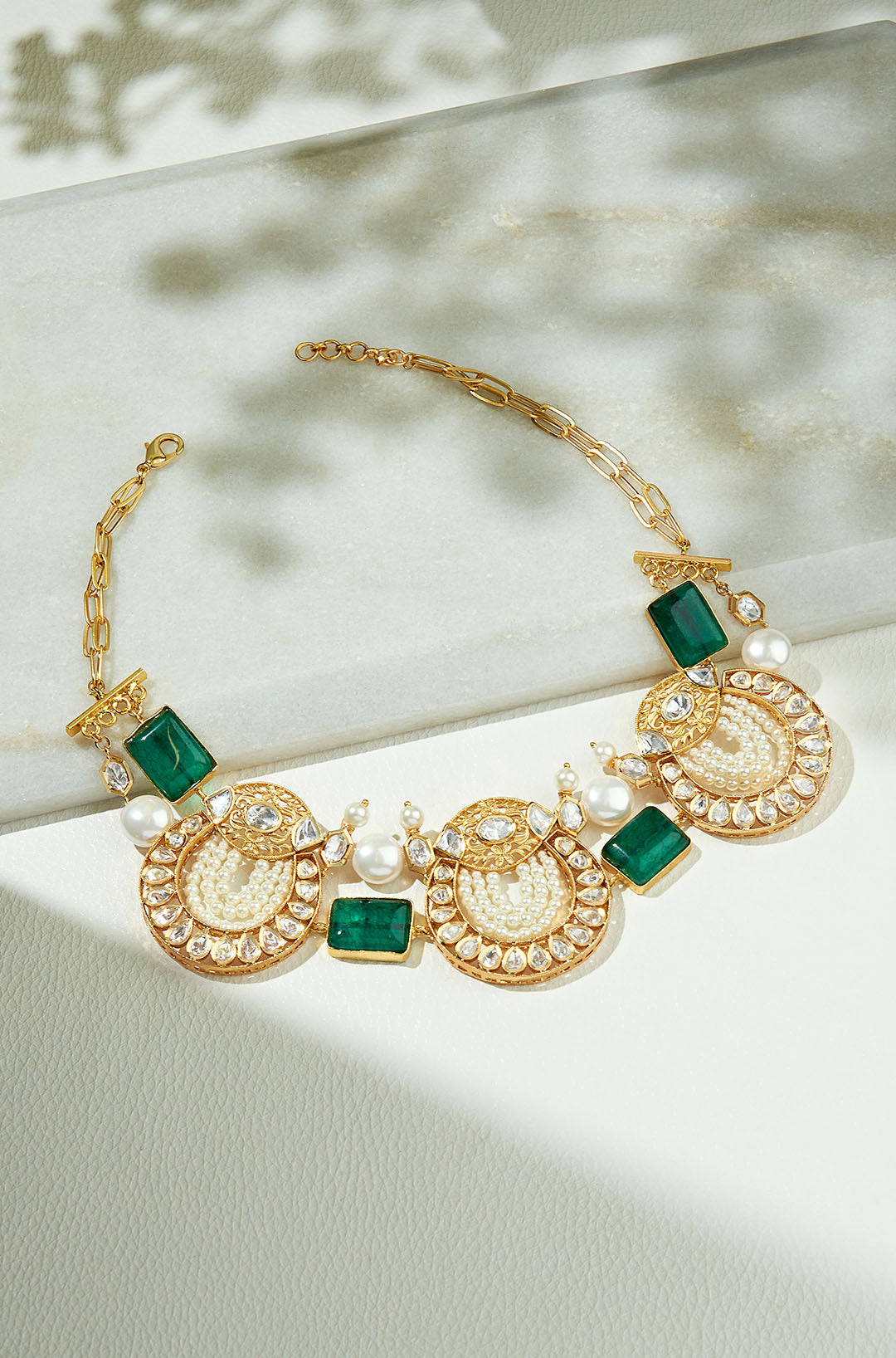 Amama,Green & White Polki Necklace