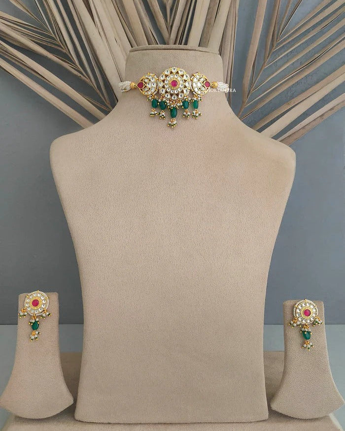 Pink Color Gold Plated Jadau Kundan Necklace Set - MS1778YPA