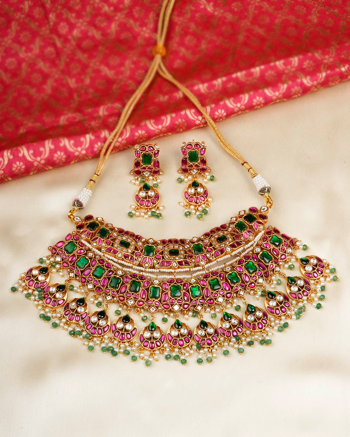 Multicolor Gold Plated Jadau Kundan Necklace Set - MS2089M