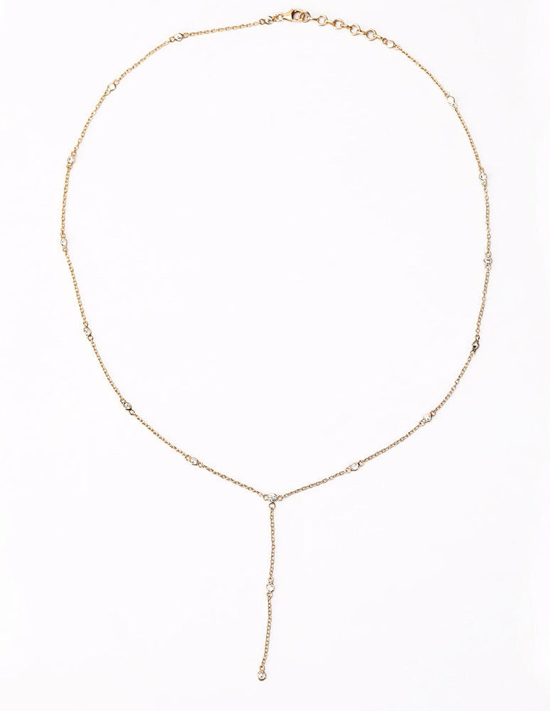 Amama,Petite Y-Necklace With Diamond Spacer