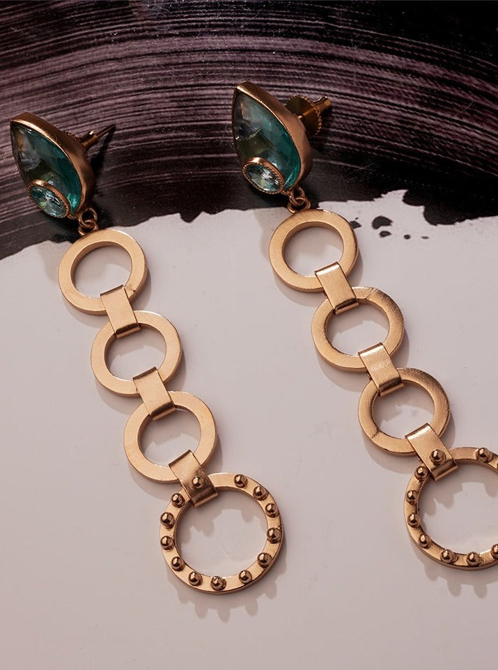 Amama,Crystal Pools Gold Plated Earrings
