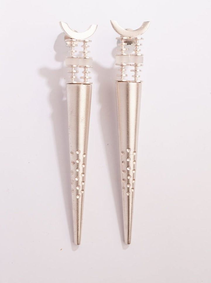 Amama,Candlelight Duet Silver Plated Spike Earrings