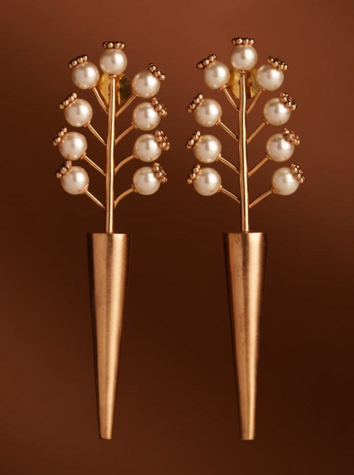 Cosmic Sabre Gold Plated Pearl Spike Earrings