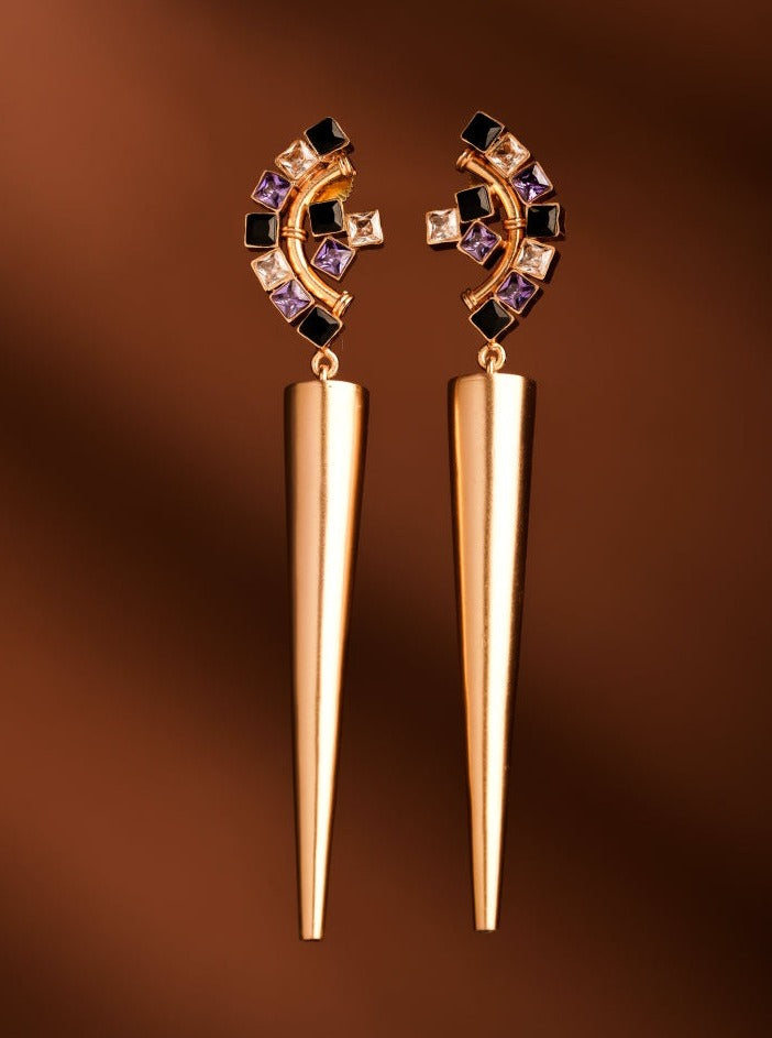 Amama,Violet Sabre Gold Plated Spike Earrings