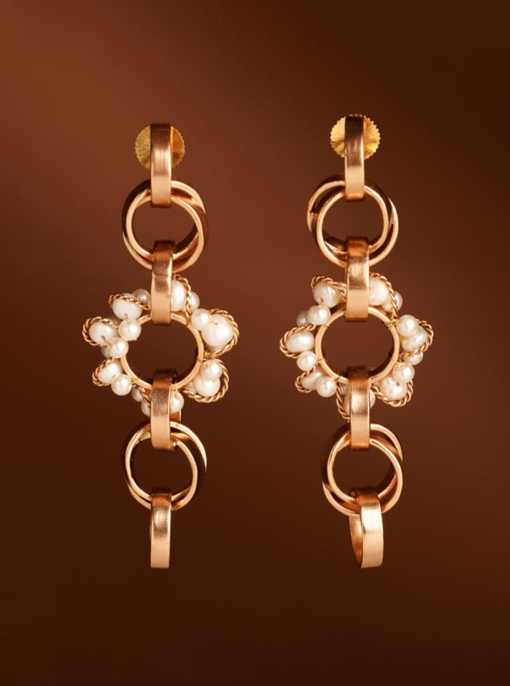 Amama,Neutron Loop Gold Plated Pearl Earrings