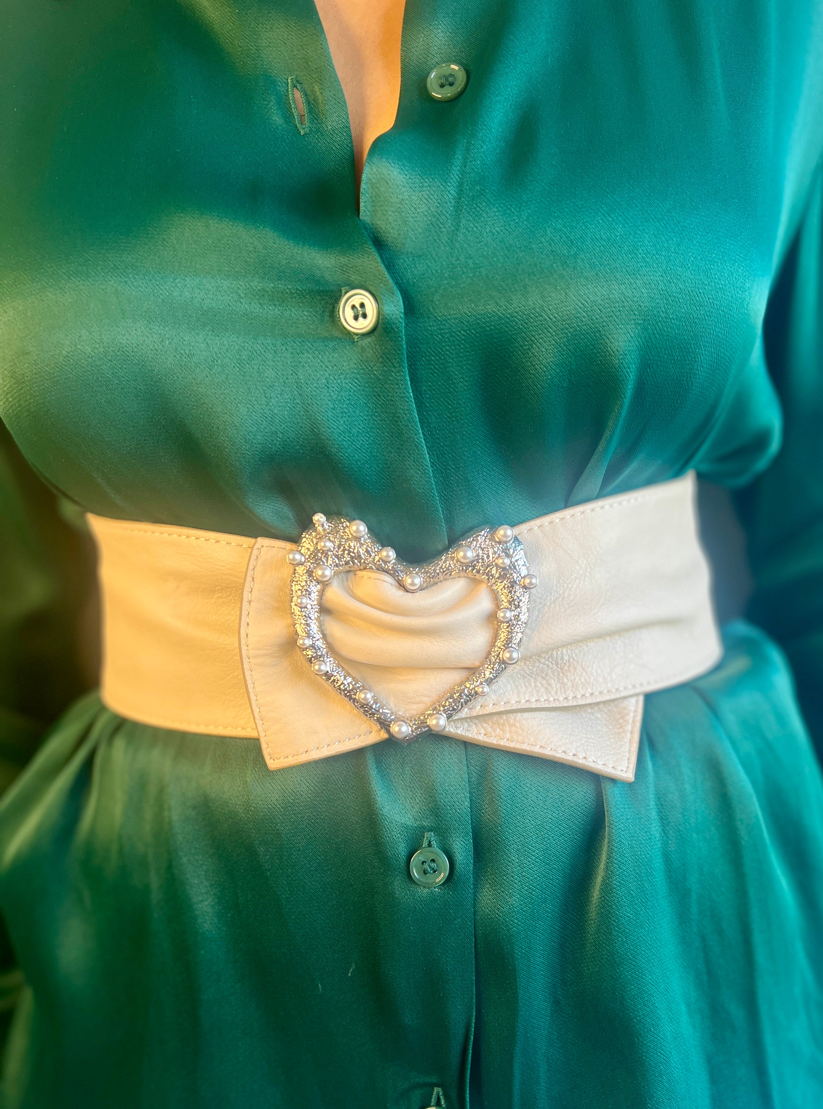 Amama,Reversible Wide Belt With Silver Heart Buckle