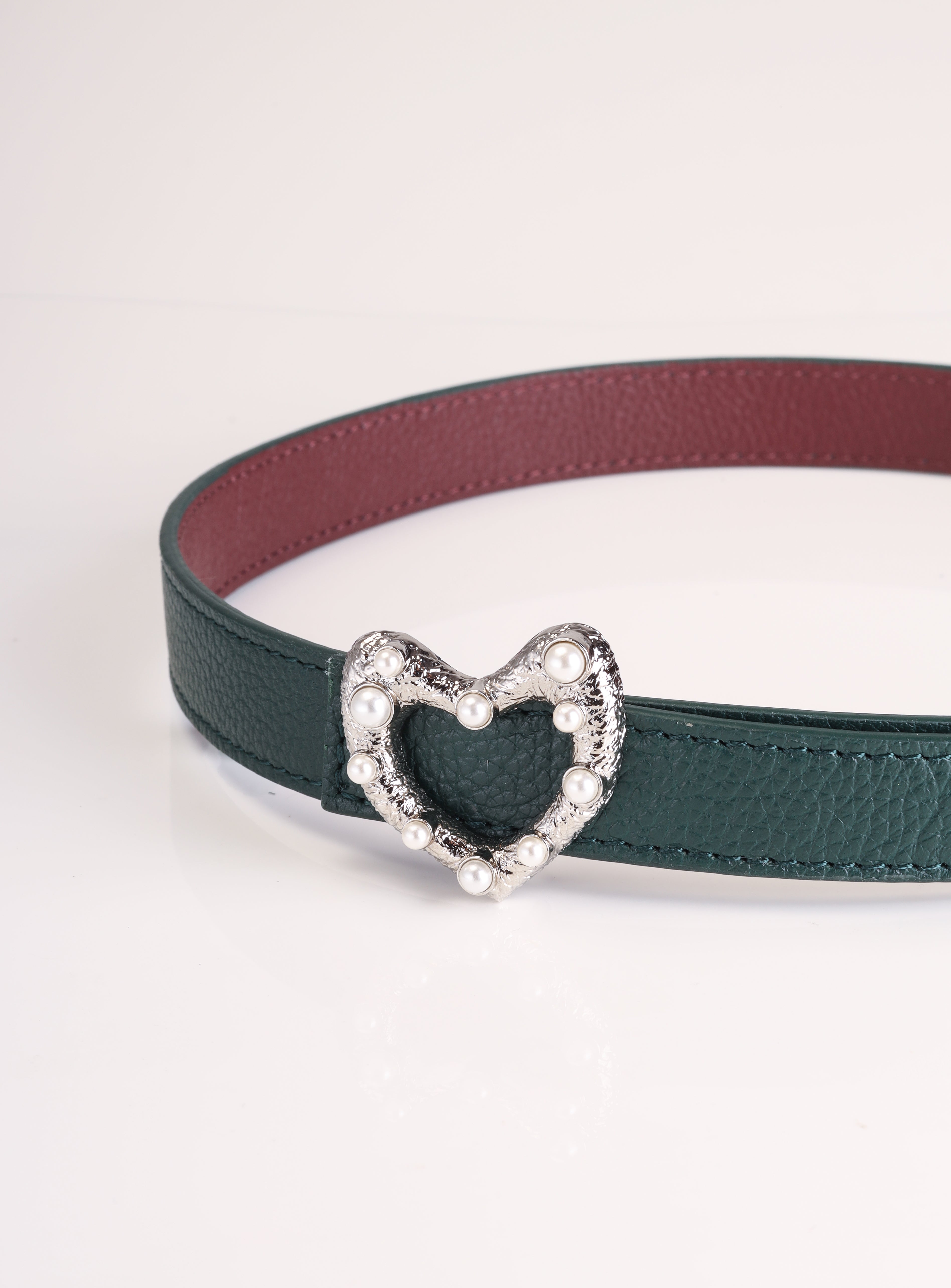 Amama,Reversible Thin Belt With Silver Heart Buckle