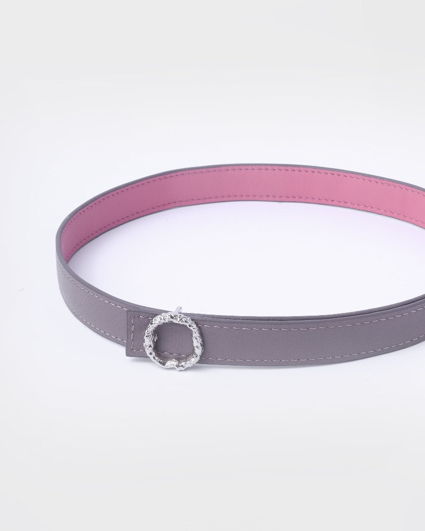 Amama,Reversible Thin Belt With Silver Round Buckle