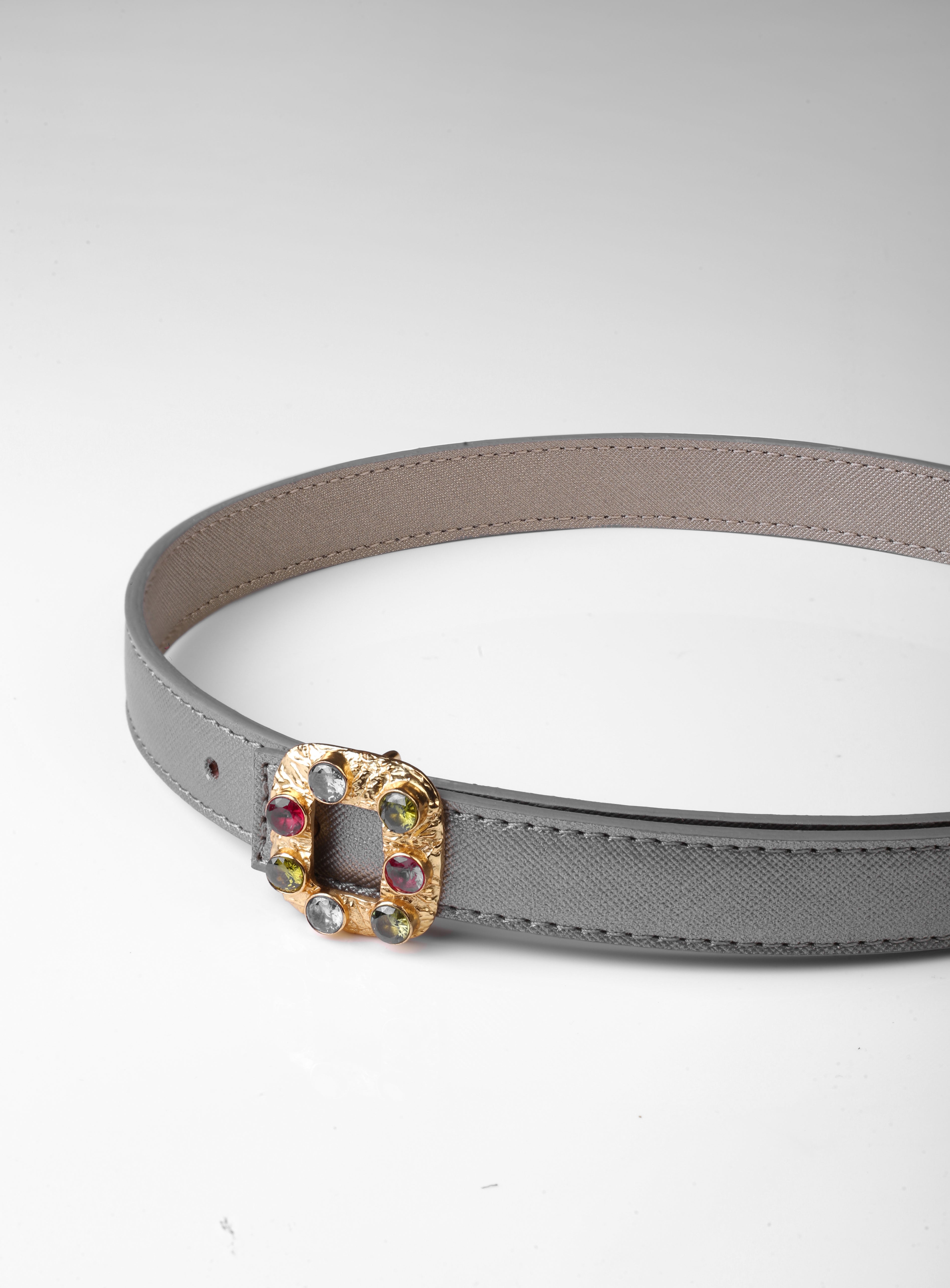 Amama,Reversible Thin Belt With Gold Square Buckle