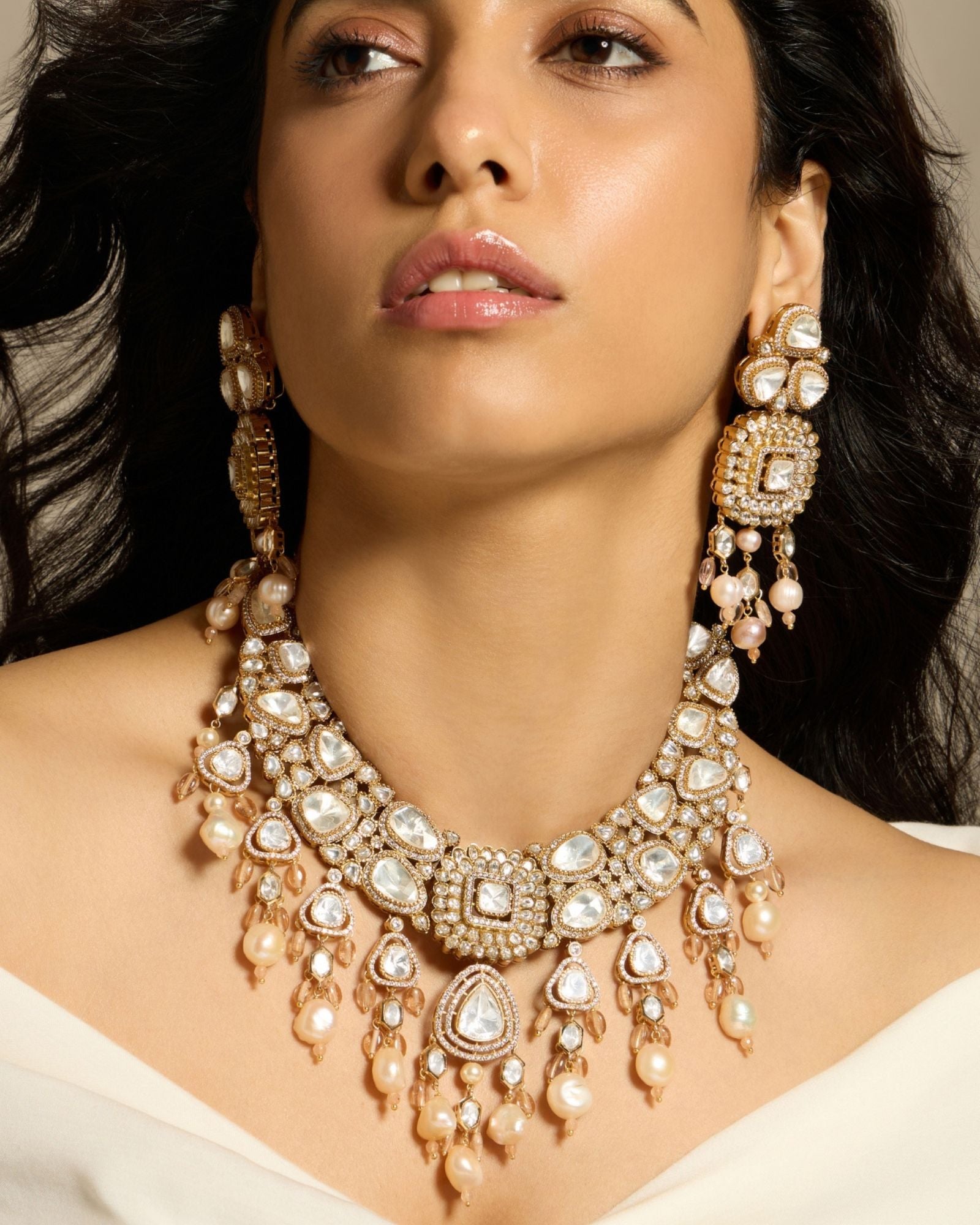 Lustre of Polki Pearl Necklace Set