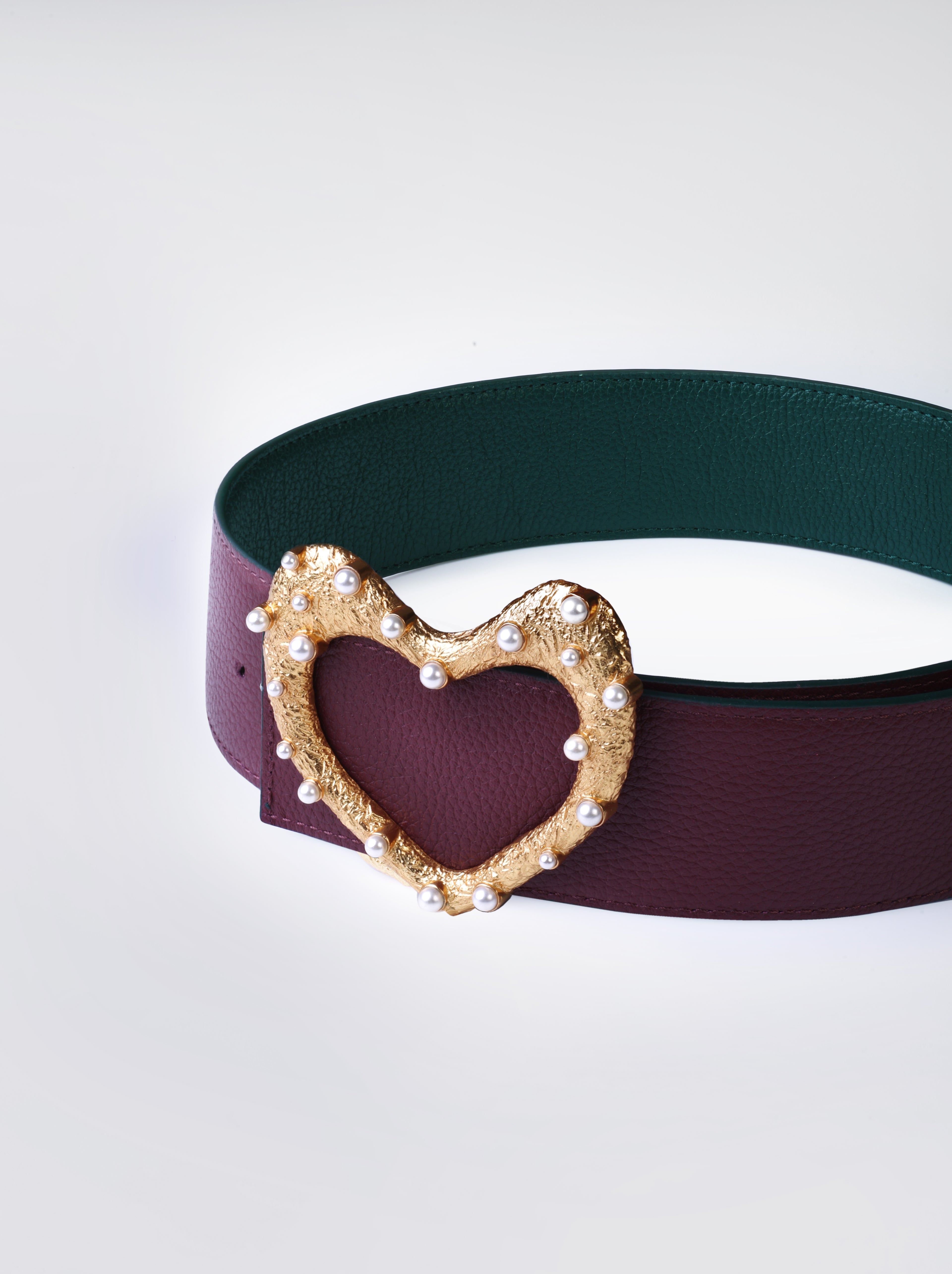 Amama,Reversible Wide Belt With Gold Heart Buckle