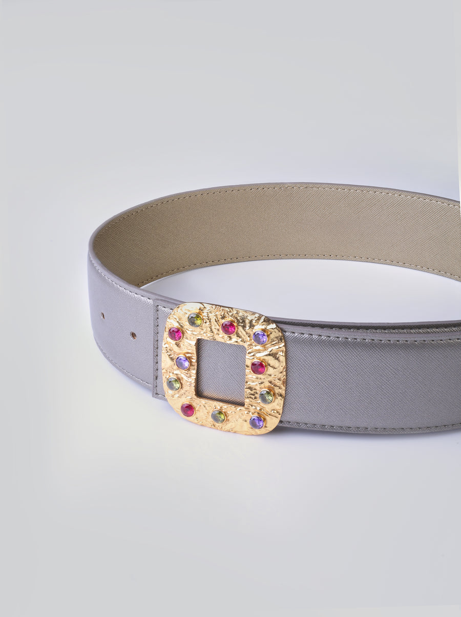 Reversible Wide Belt With Gold Square Buckle