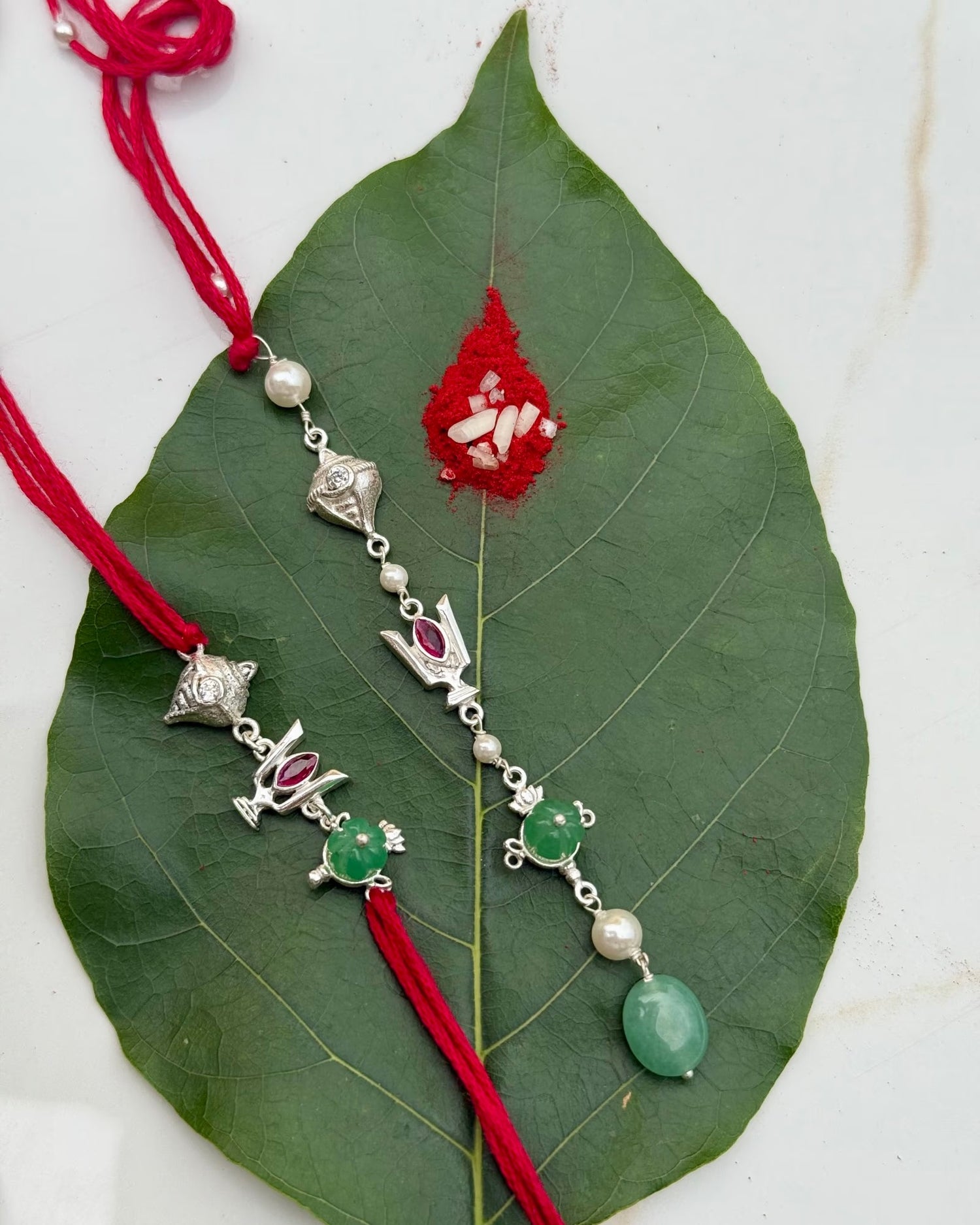 Silver Pair of Vaishnav Tilak Rakhi Lumba