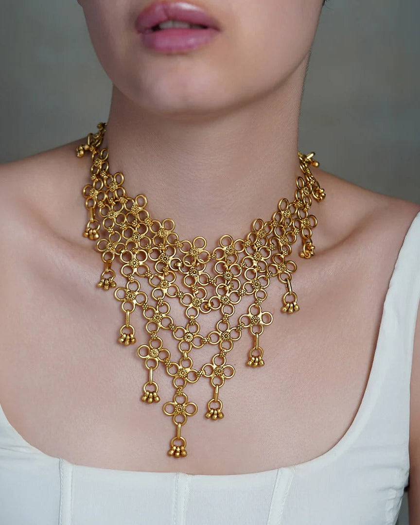 Golden Web Cascade Necklace