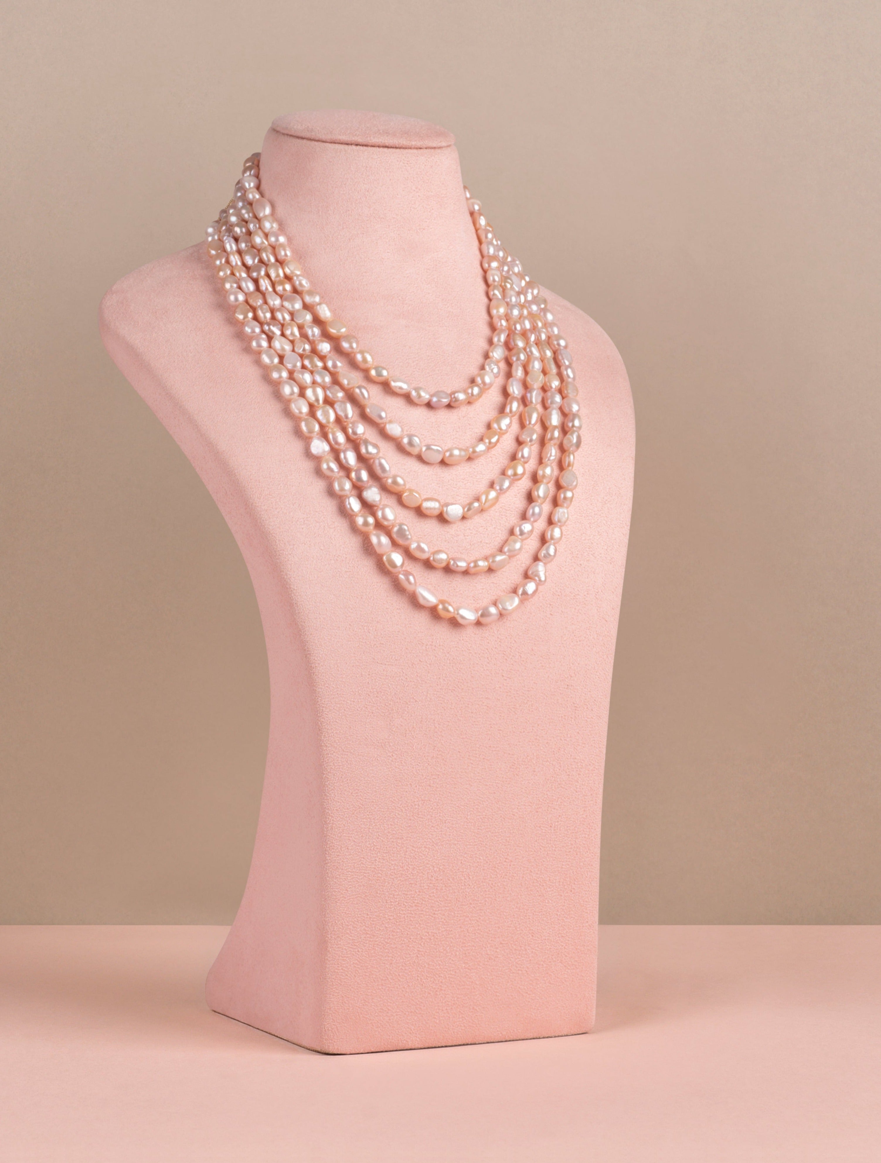 Amama,Layered Pink Baroque Necklace