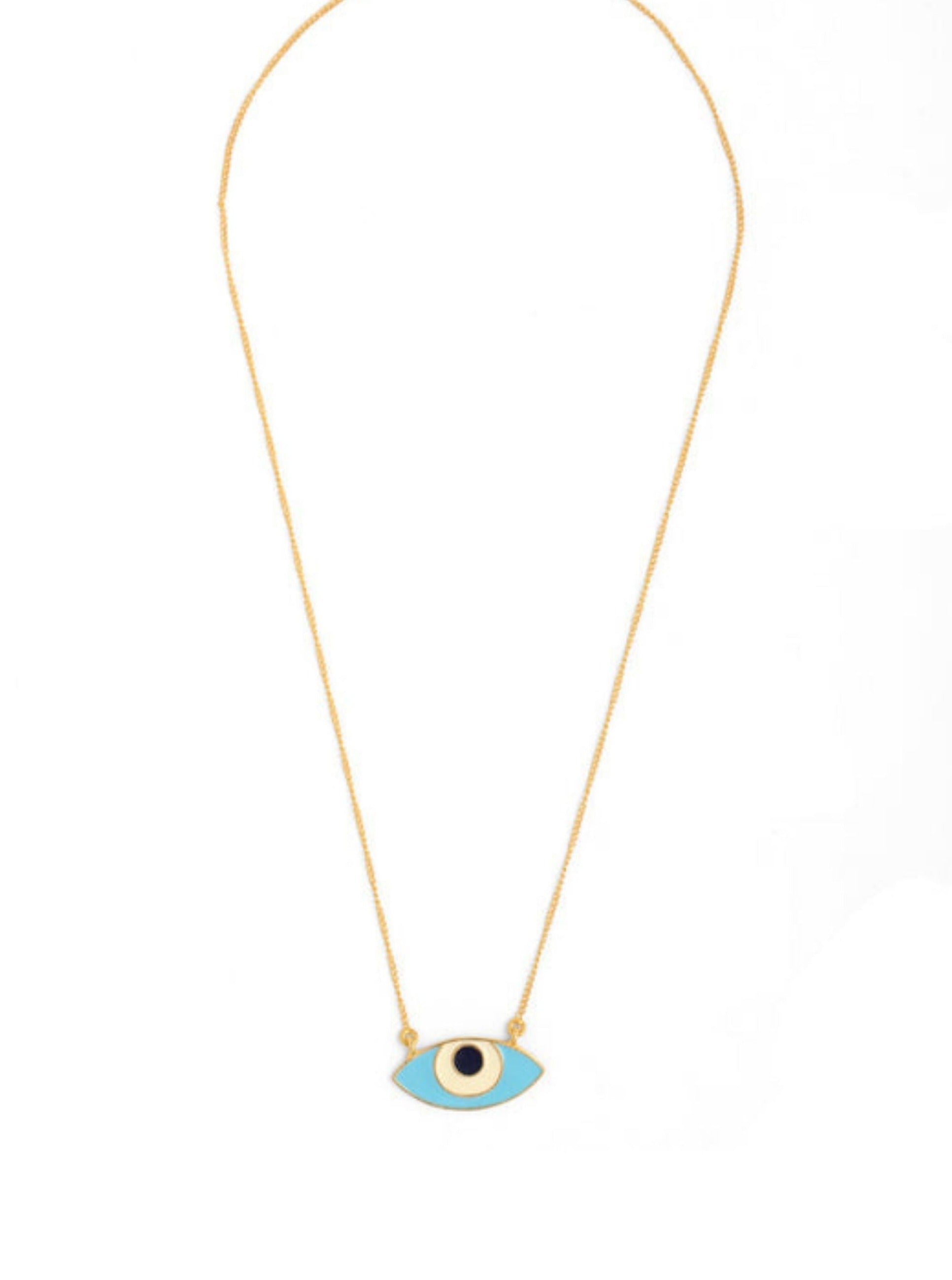 Amama,Evil Eye Enamel Neck Chain - Turquoise Gold
