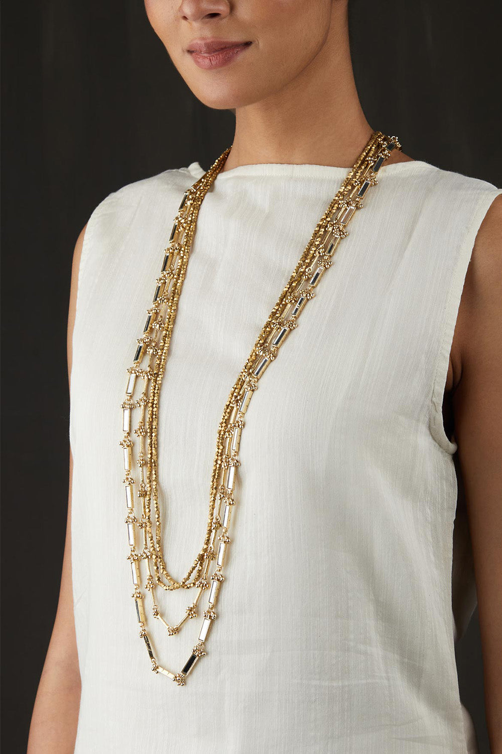 Amama,Mirror Gold Multi Layer Necklace
