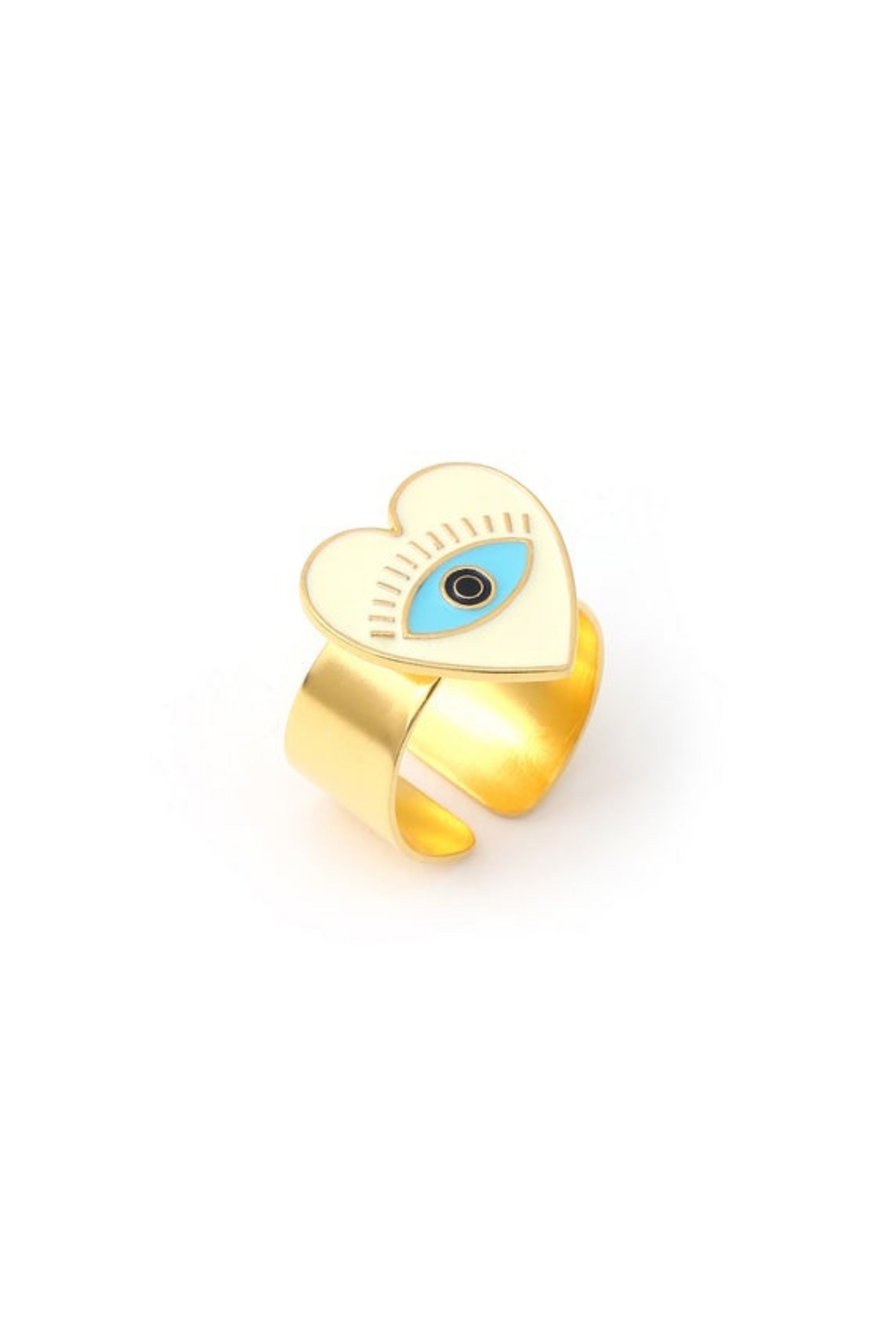 Amama,Heart Eye Adjustable Ring-Ivory Gold