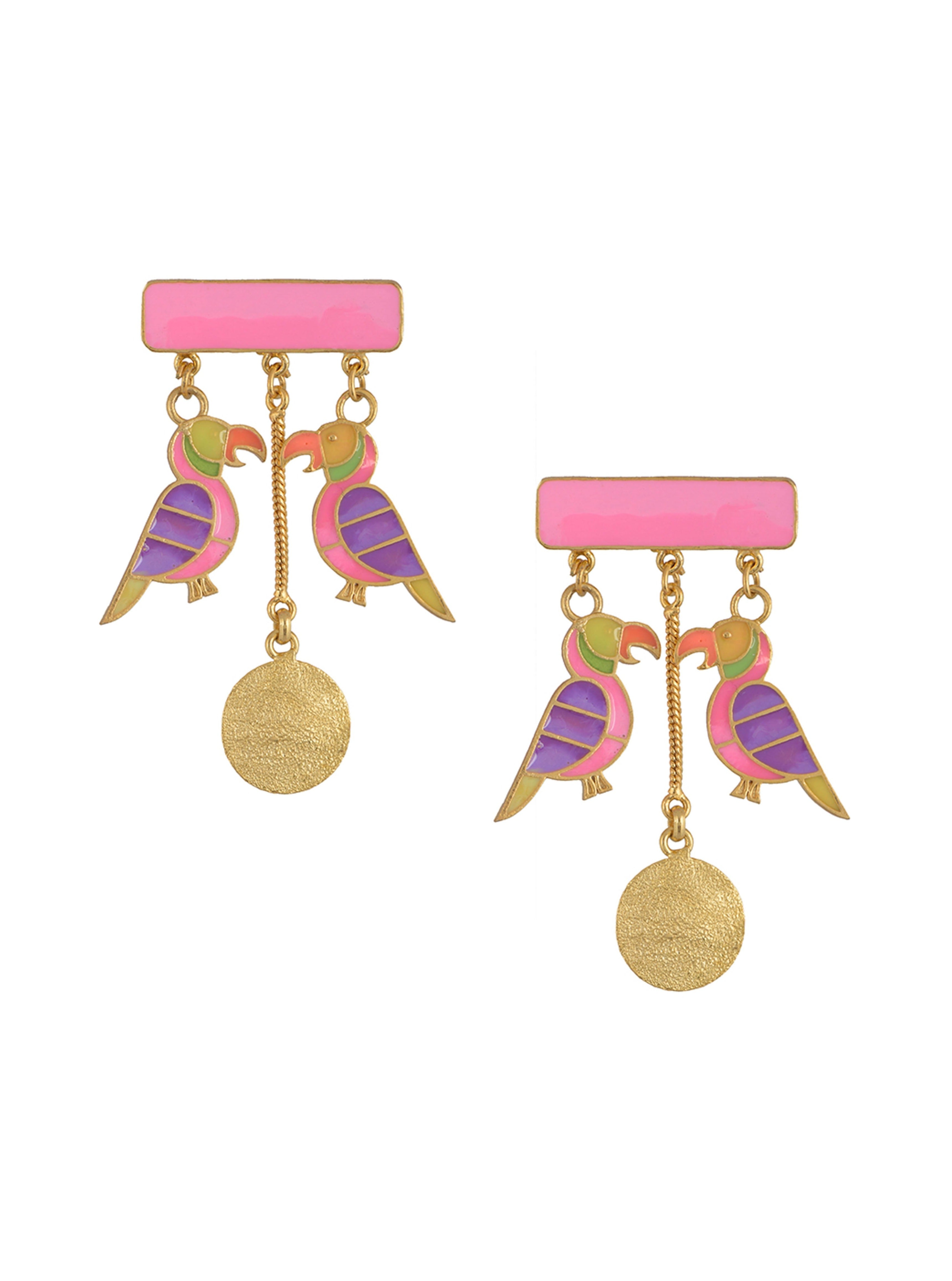 Amama,Pink Love Bird Earrings