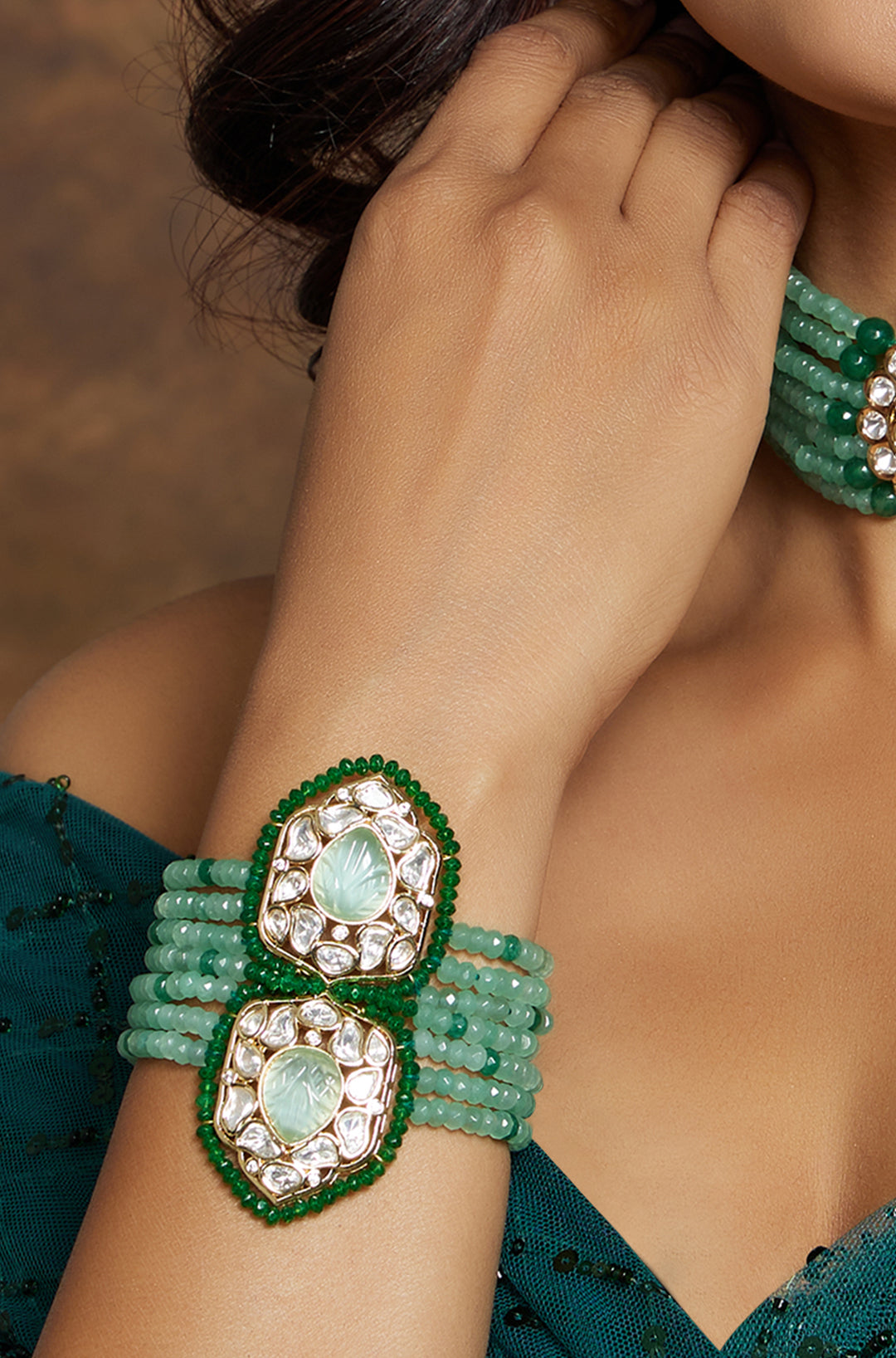 Amama,Multi Shaded Green Polki Bracelet