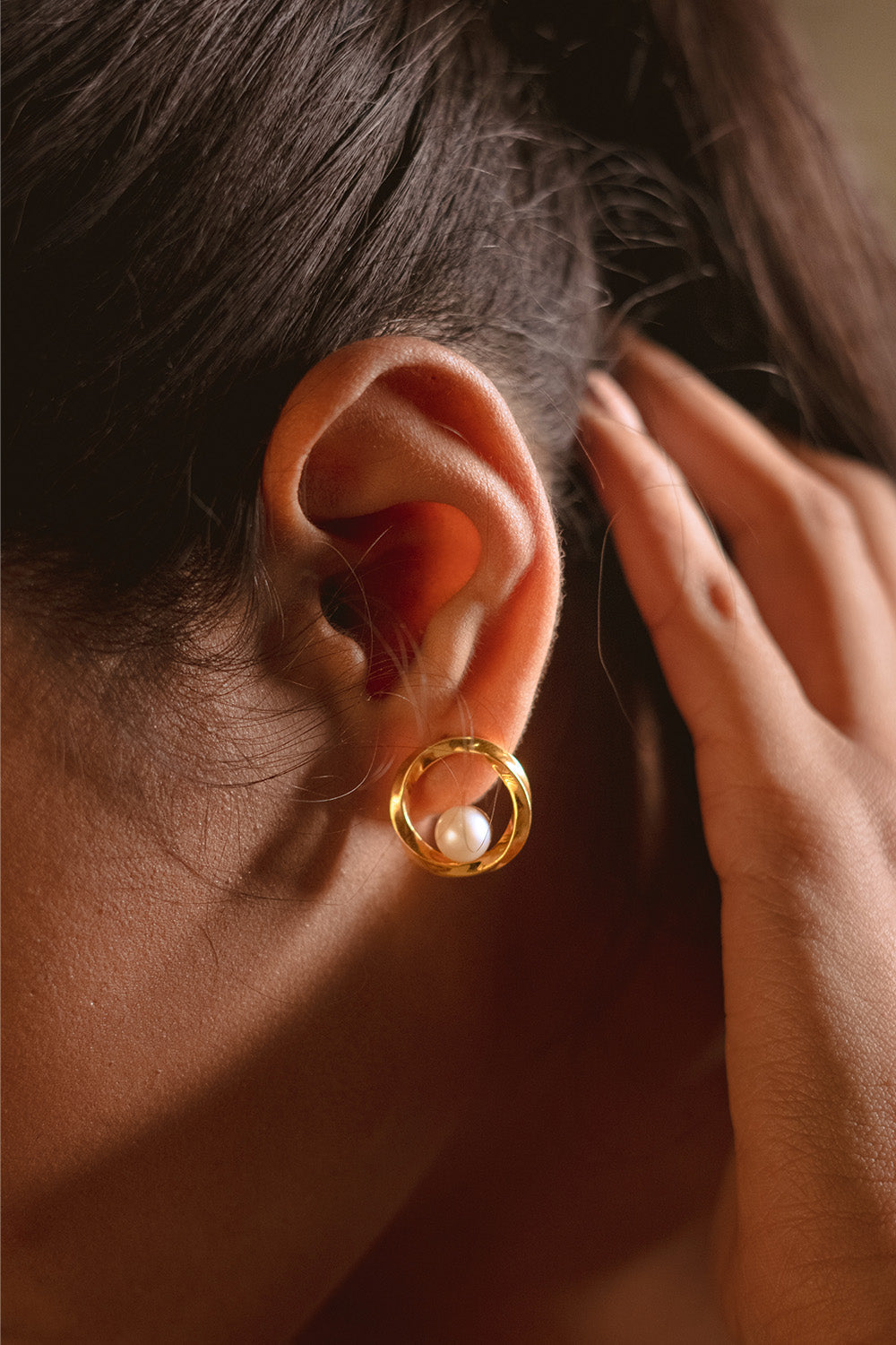 Amama,Circular Pearl Ear Studs