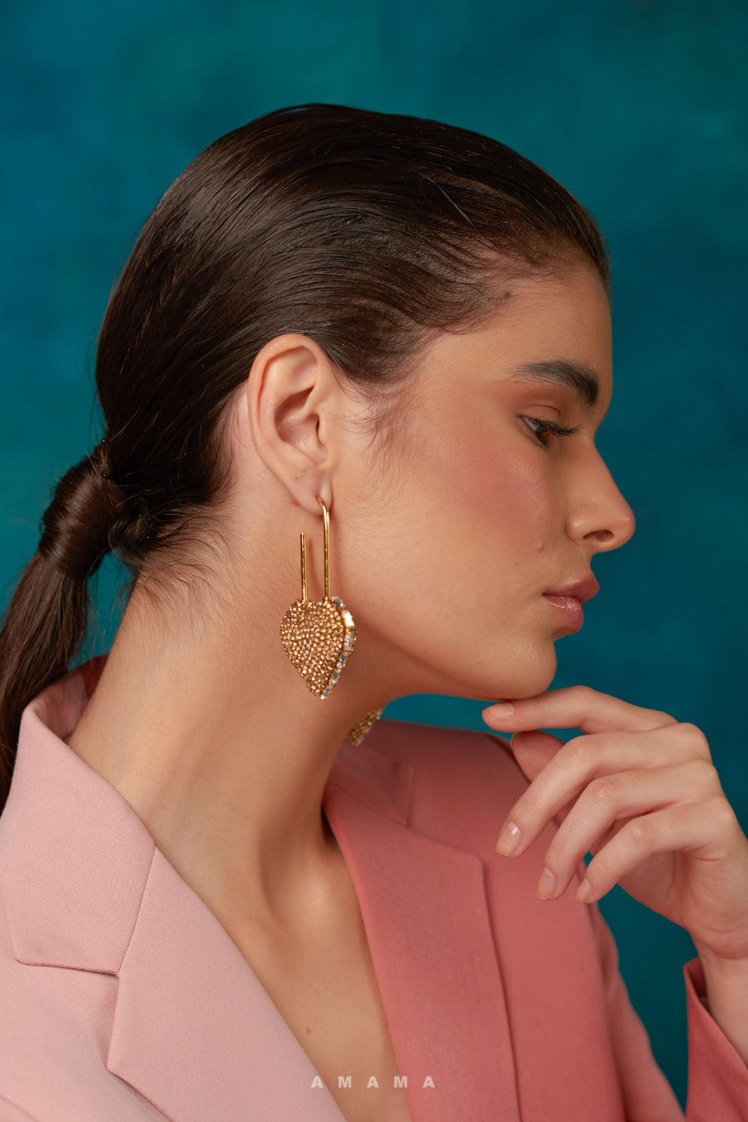 Amama,Heart Lock Hoops In Champagne Gold